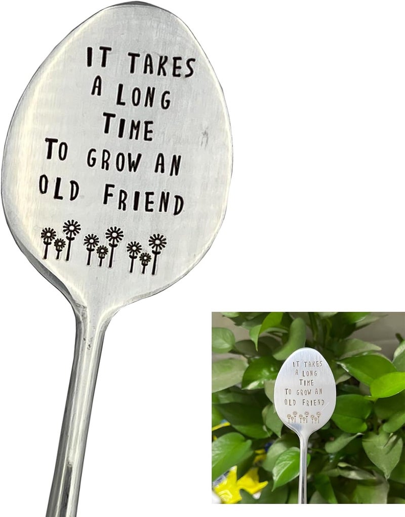 PLWalker Garden Friendship Gift for Women Gardeners, Plant Marker Stake Label Sign Tag, Gardening Gifts for Woman Plant Lovers, Metal Garden Decoration (Grow an Old Friend-B) - Image 1